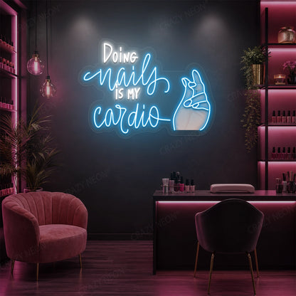 Doing Nails Is My Cardio Nails Neon Sign Artwork in Iceblue color