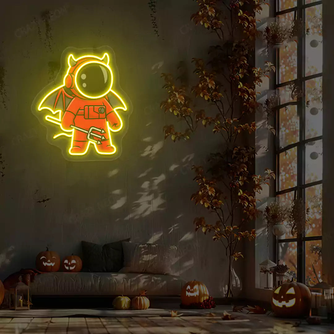 Devil Astronaut Neon Artwork | Yellow