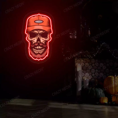 Hipster Skull Neon Artwork | Red