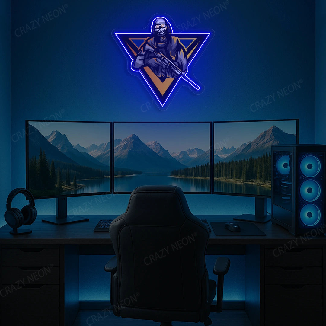 Sniper Skull Gamer Neon Artwork in Purple color