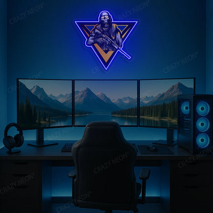 Sniper Skull Gamer Neon Artwork in Purple color