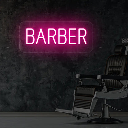 Barber Neon Sign in Pink Colour Mounted on Wall 
