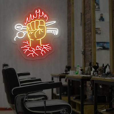 Barber Power Fist LED Neon Sign in Orange colour