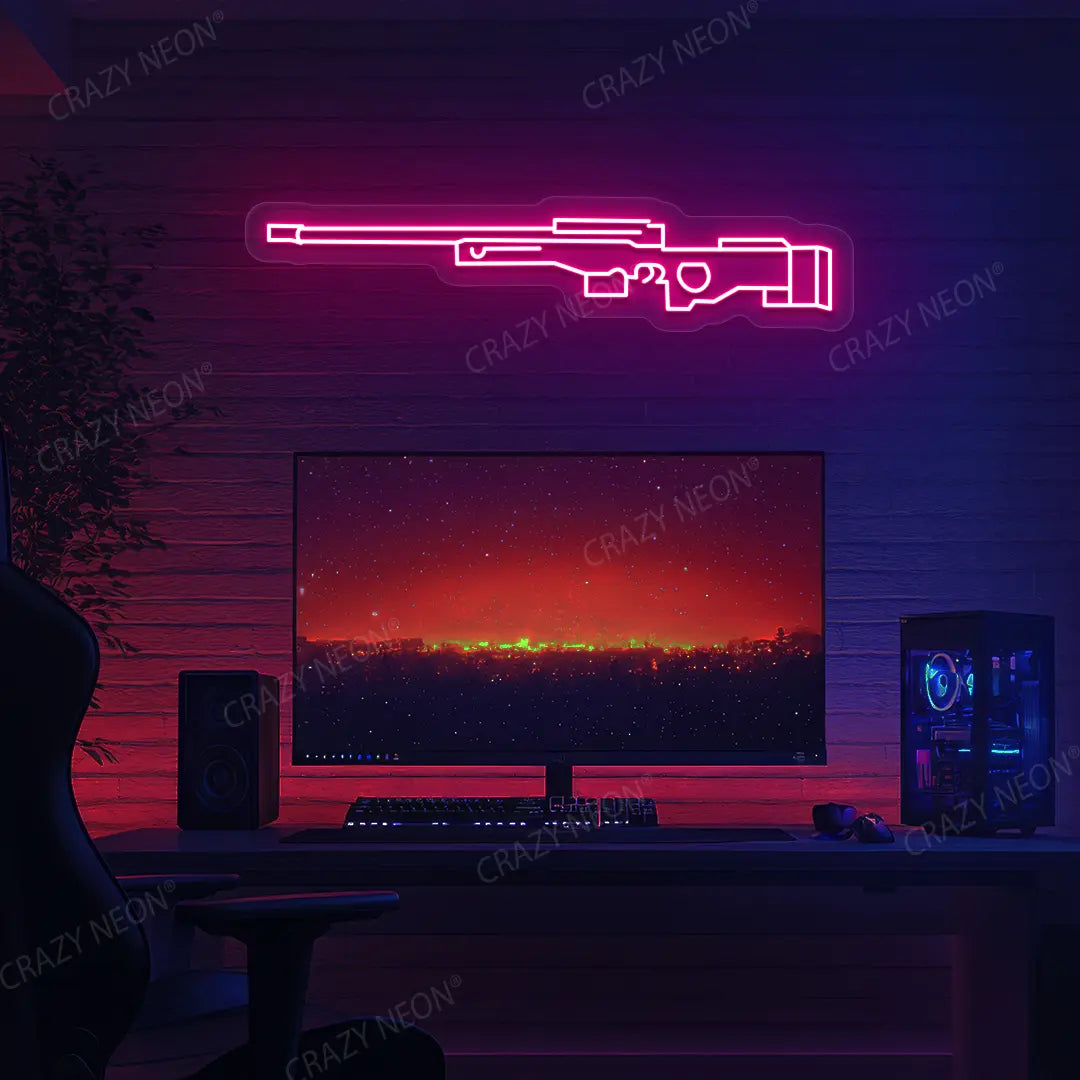 AWM Gaming Gun Neon Sign in Pink color