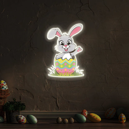 Easter Bunny in Egg Neon Artwork  in white color