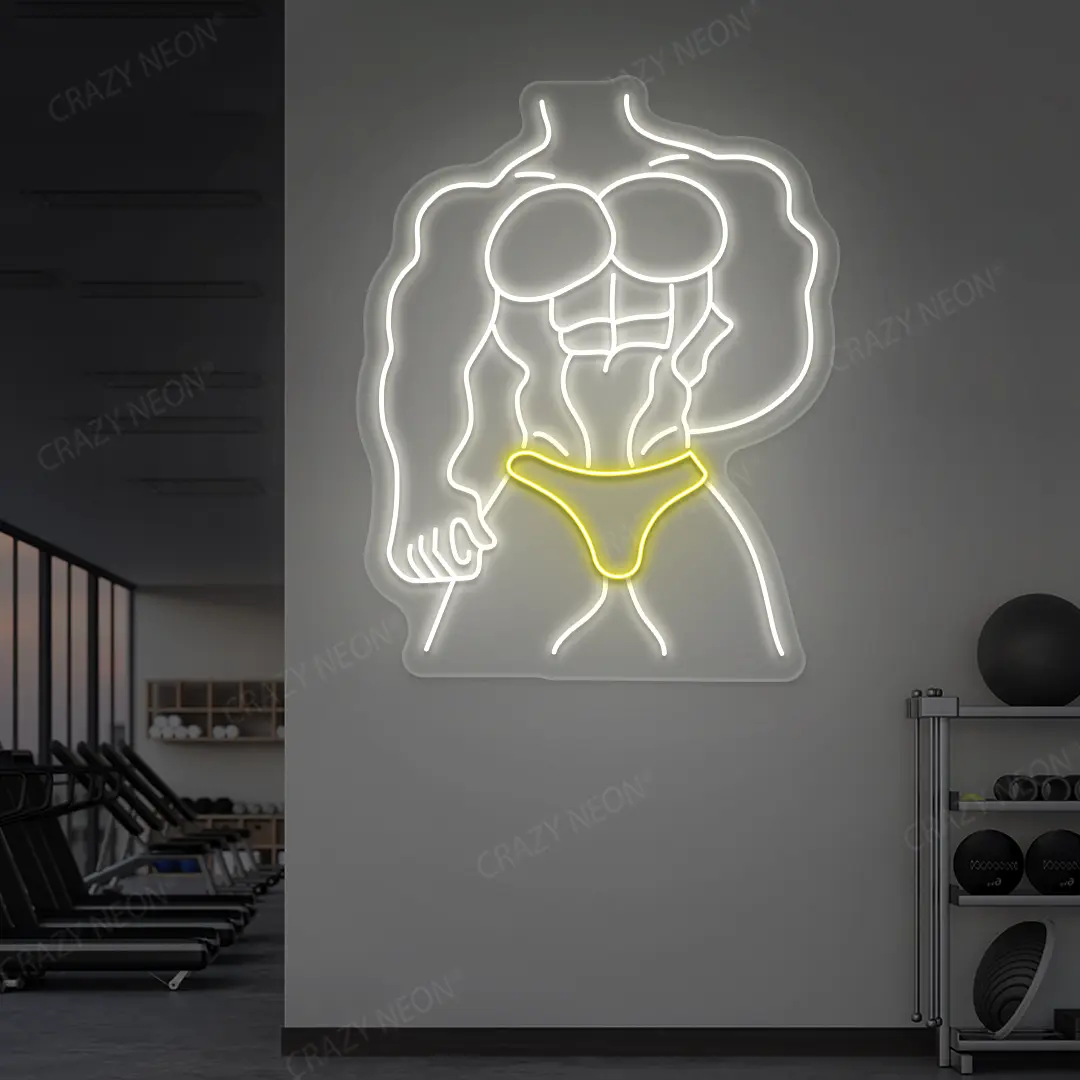 yellow and white physique pro neon sign mounted on a wall