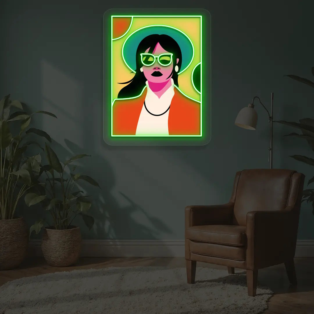 Pop Art Women Neon Artwork in Green color