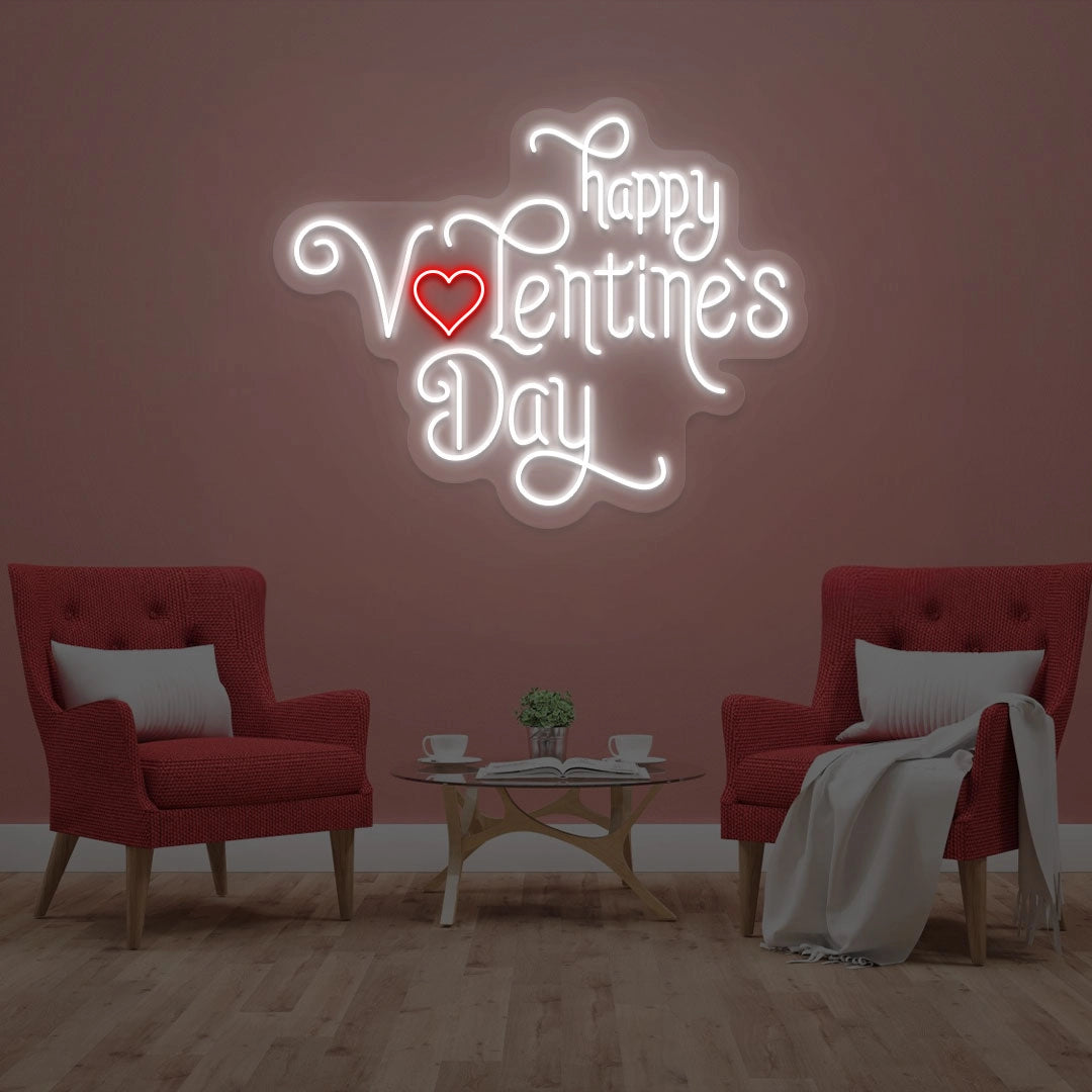 Happy valentine Day Heart Neon Sign | White 