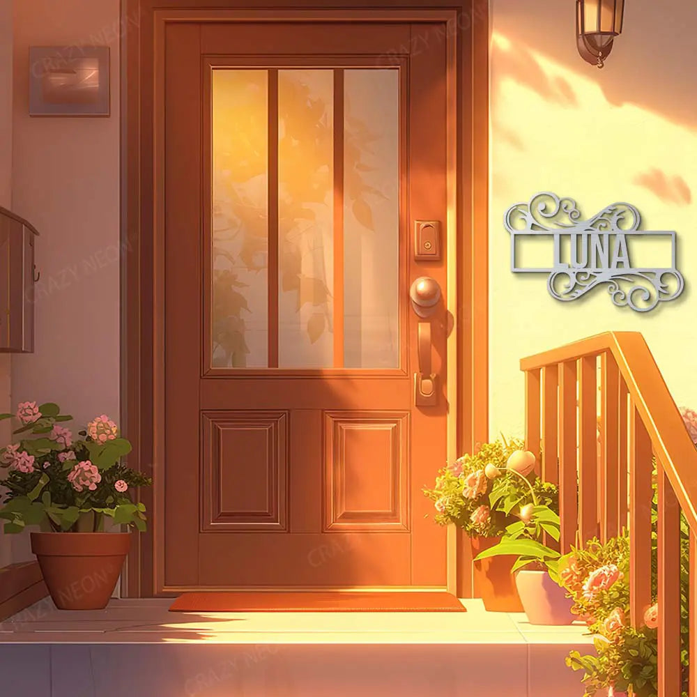 Ornate Scroll Name Plate Metal Monogram in Silver Colour