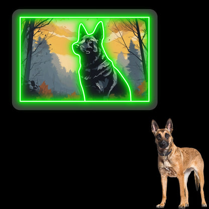 Misty Woods German Shepherd Neon Artwork in Green LED