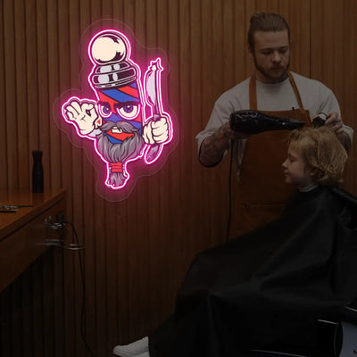 Mascot Barber Neon Artwork in Pink color