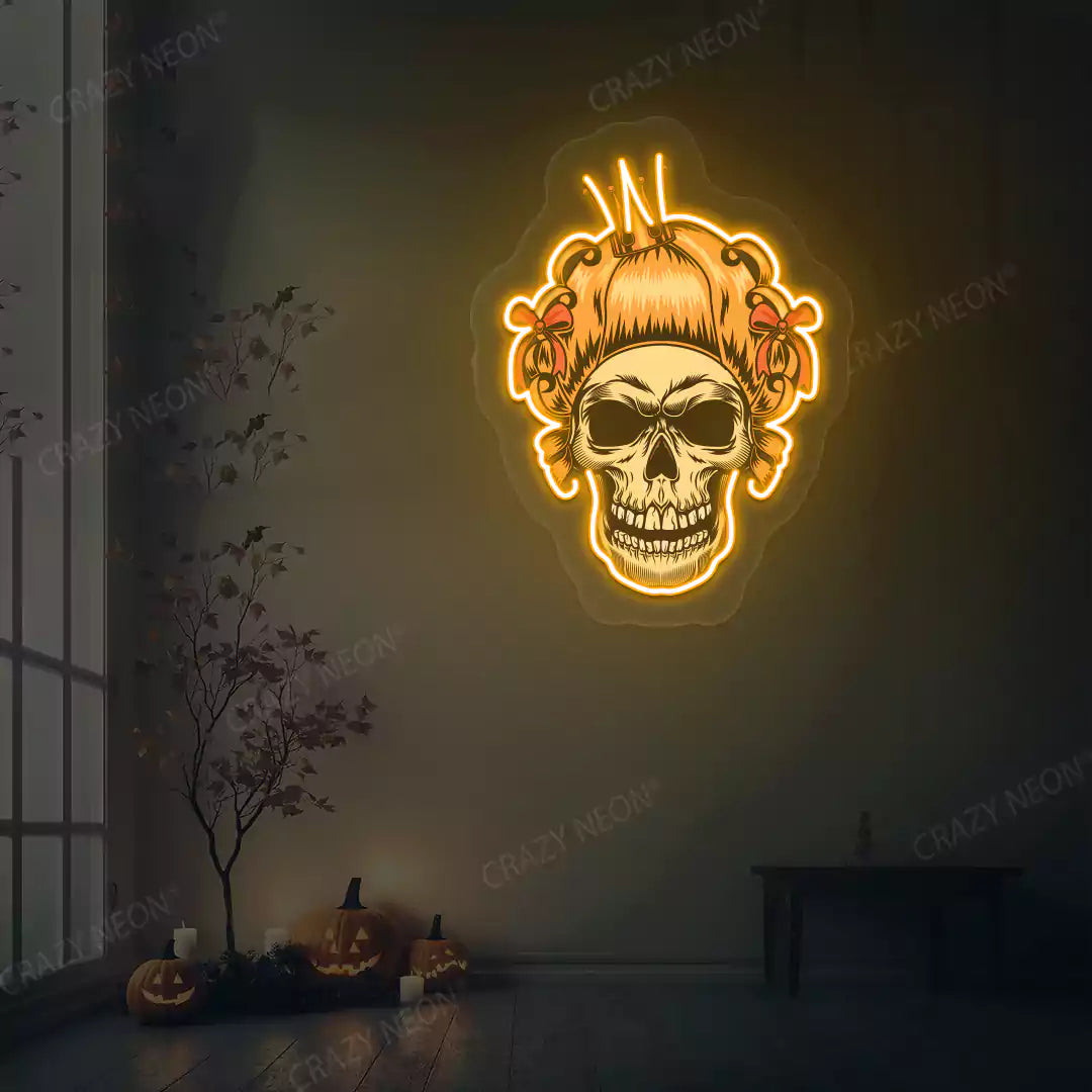 Princess skull Neon Artwork | Orange