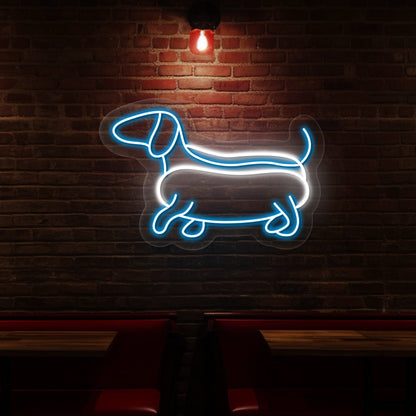 Dachshund Hotdog Vintage Neon Sign in Iceblue color