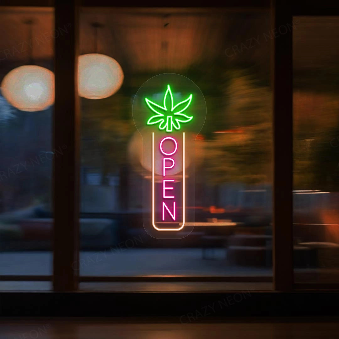 Marijuana Open Neon Sign | Pink-Orange