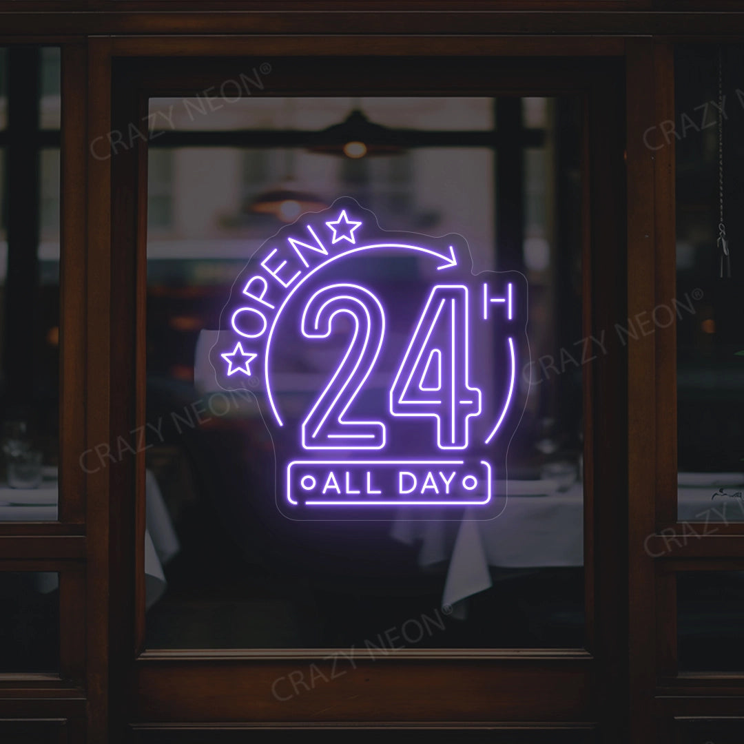 Open 24 Hours All Day Sign | Purple