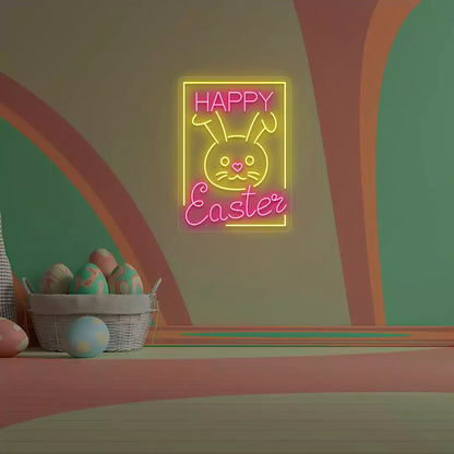 Happy Easter Bunny Frame Neon Sign