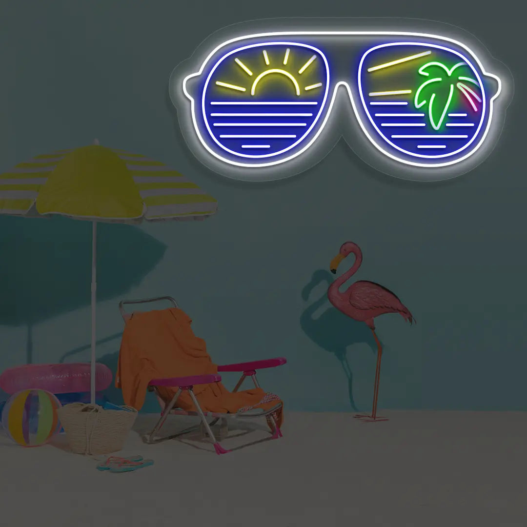 Golden Hour Aviators Neon Sign in Blue color
