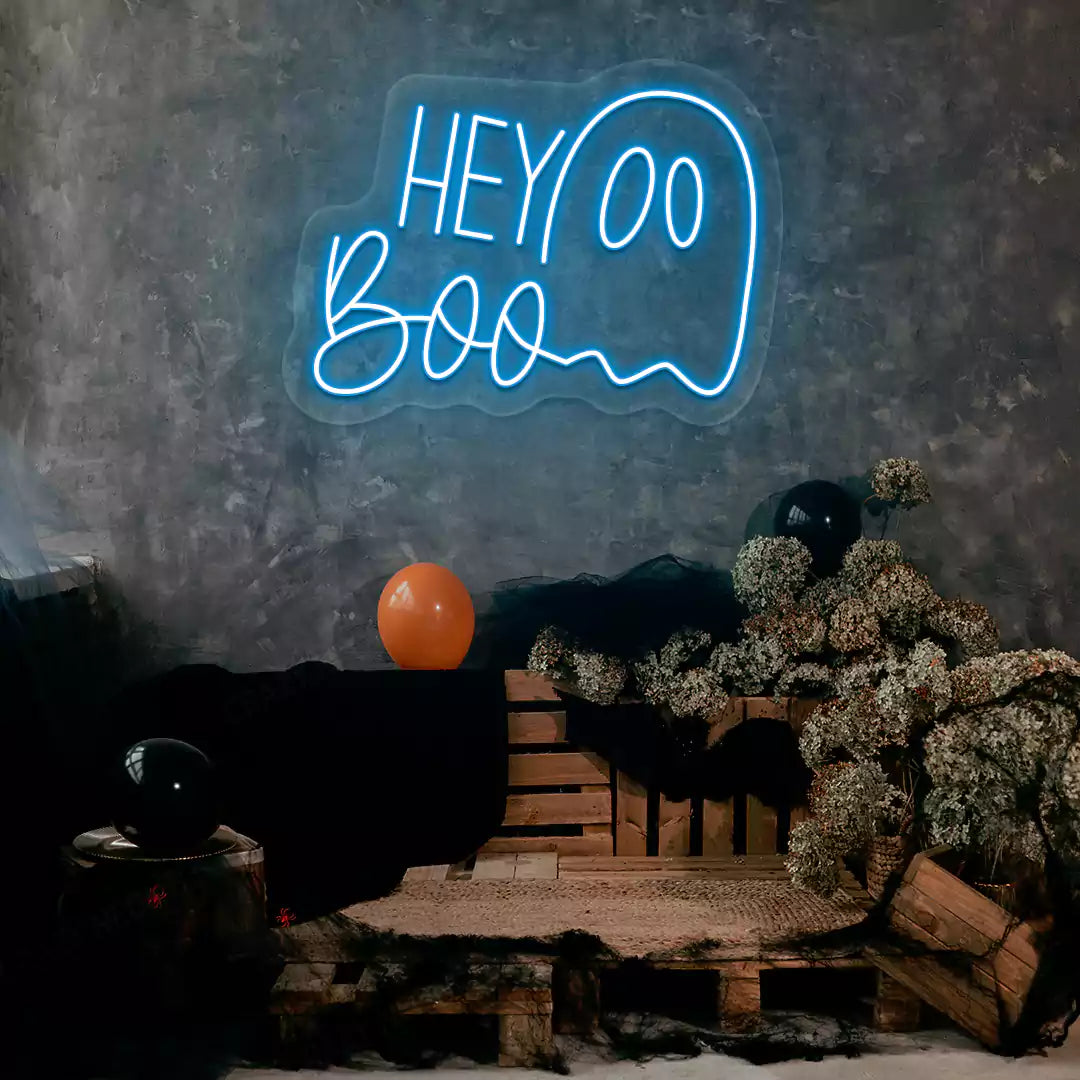 Hey Boo Ghost Neon Sign | Iceblue