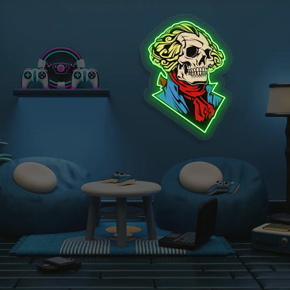 Washington Skull Neon Artwork in Green color