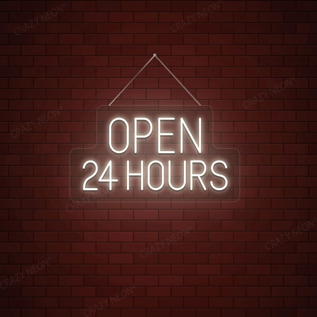 Open 24 Hours Sign | white