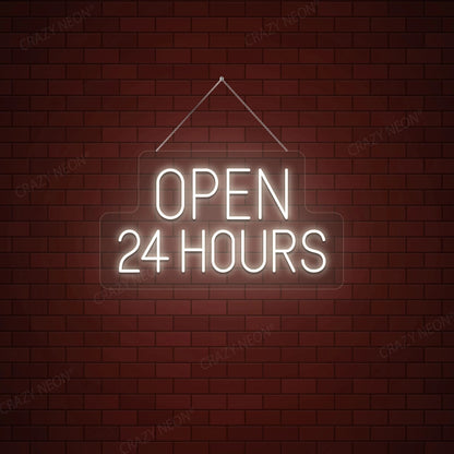 Open 24 Hours Sign | white