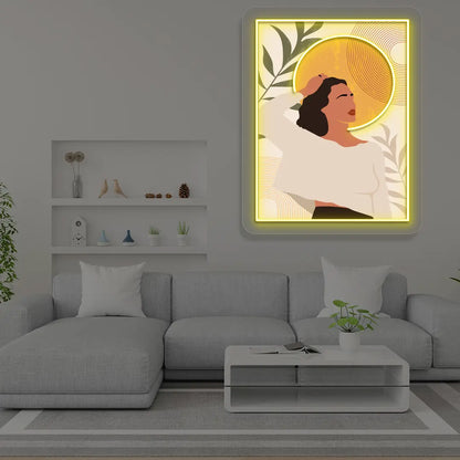Sun-Kissed Portrait Abstract Neon Artwork Sign in Yellow color