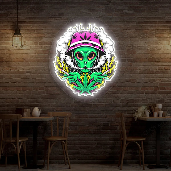 Alien Smoking Weed Neon Artwork Sign