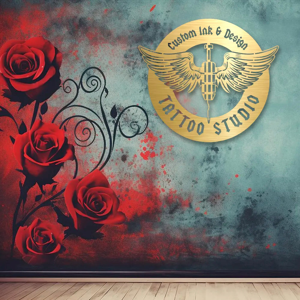 Tattoo Studio Wings Custom Metal Monogram in Golden Finish