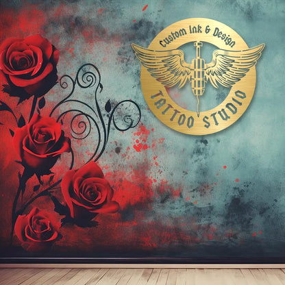 Tattoo Studio Wings Custom Metal Monogram in Golden Finish