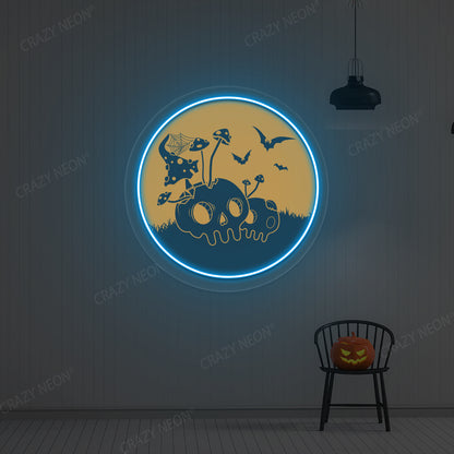 Haunted Mushroom Skulls Neon Artwork | Iceblue