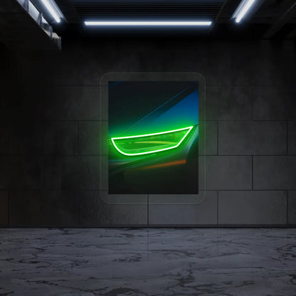 Sports Car Headlight Neon Artwork | Green