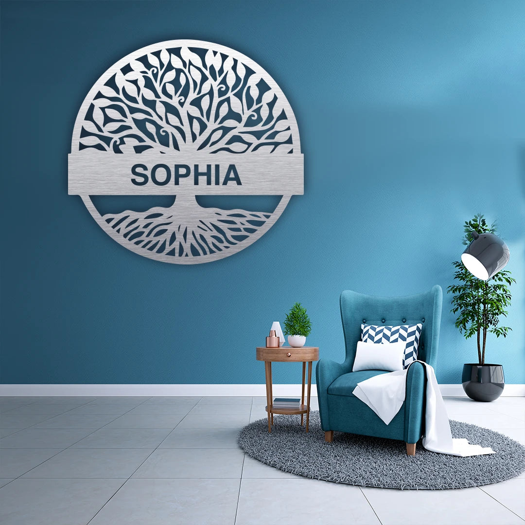 Tree of Life Name Metal Monogram in Silver Colour 
