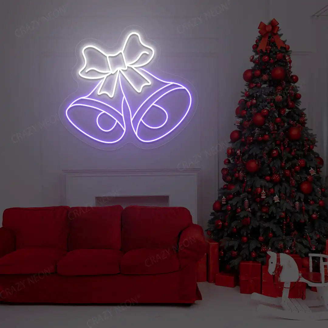 festive Merry Bells Neon Sign | Purple