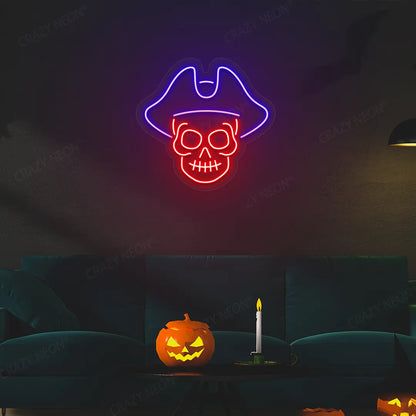 Pirate Skull Neon Sign | Red