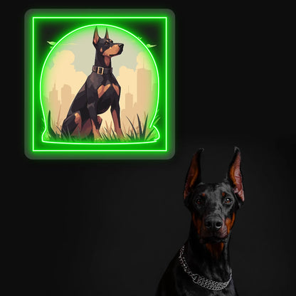 City Sentinel Doberman Neon Artwork in Green Color