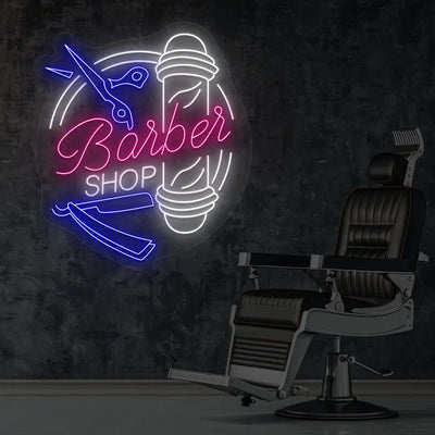 Grooming Barber Shop Neon Sign in Pink Color