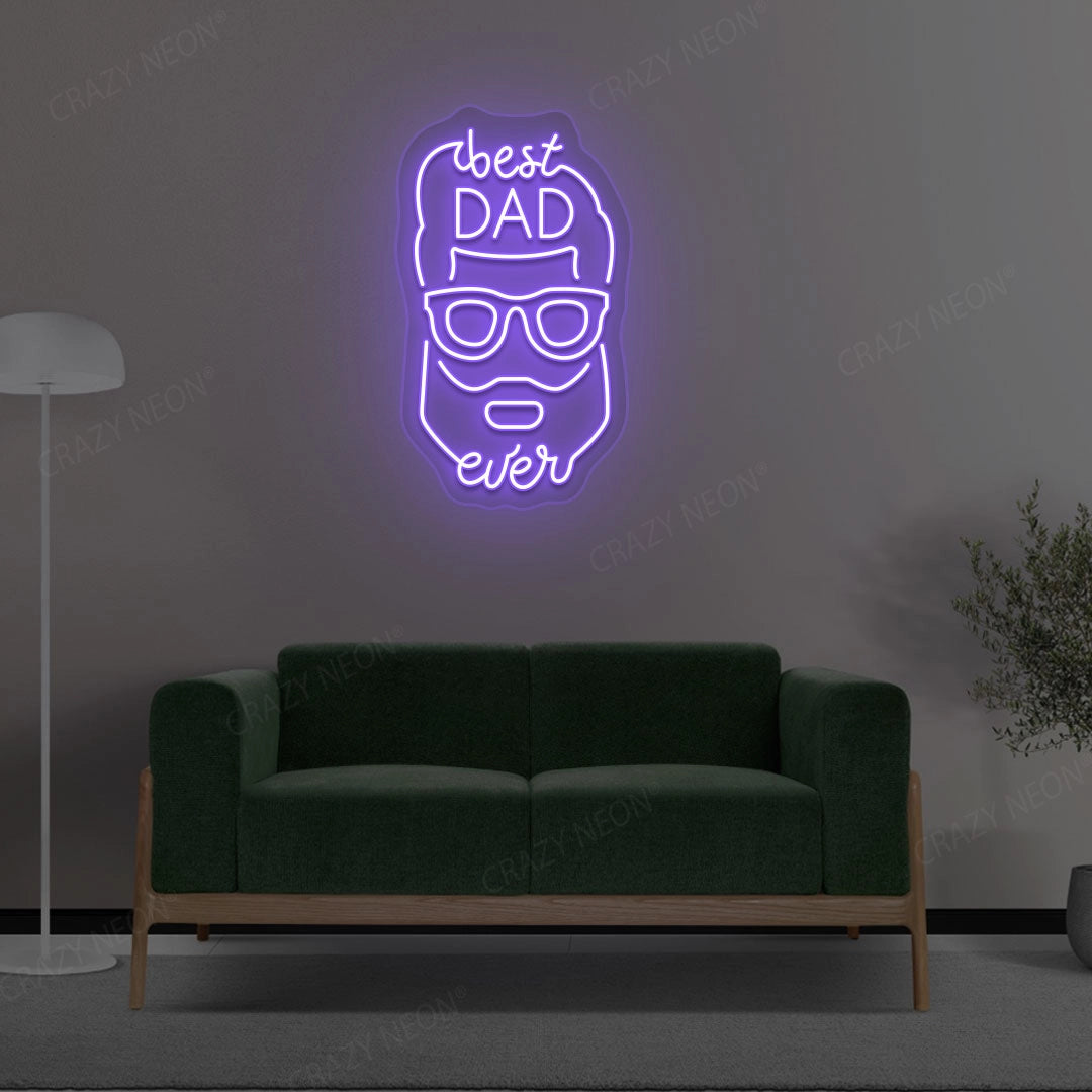 Best Dad Ever With Face Neon Sign | Purple