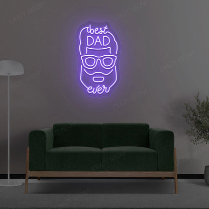 Best Dad Ever With Face Neon Sign | Purple