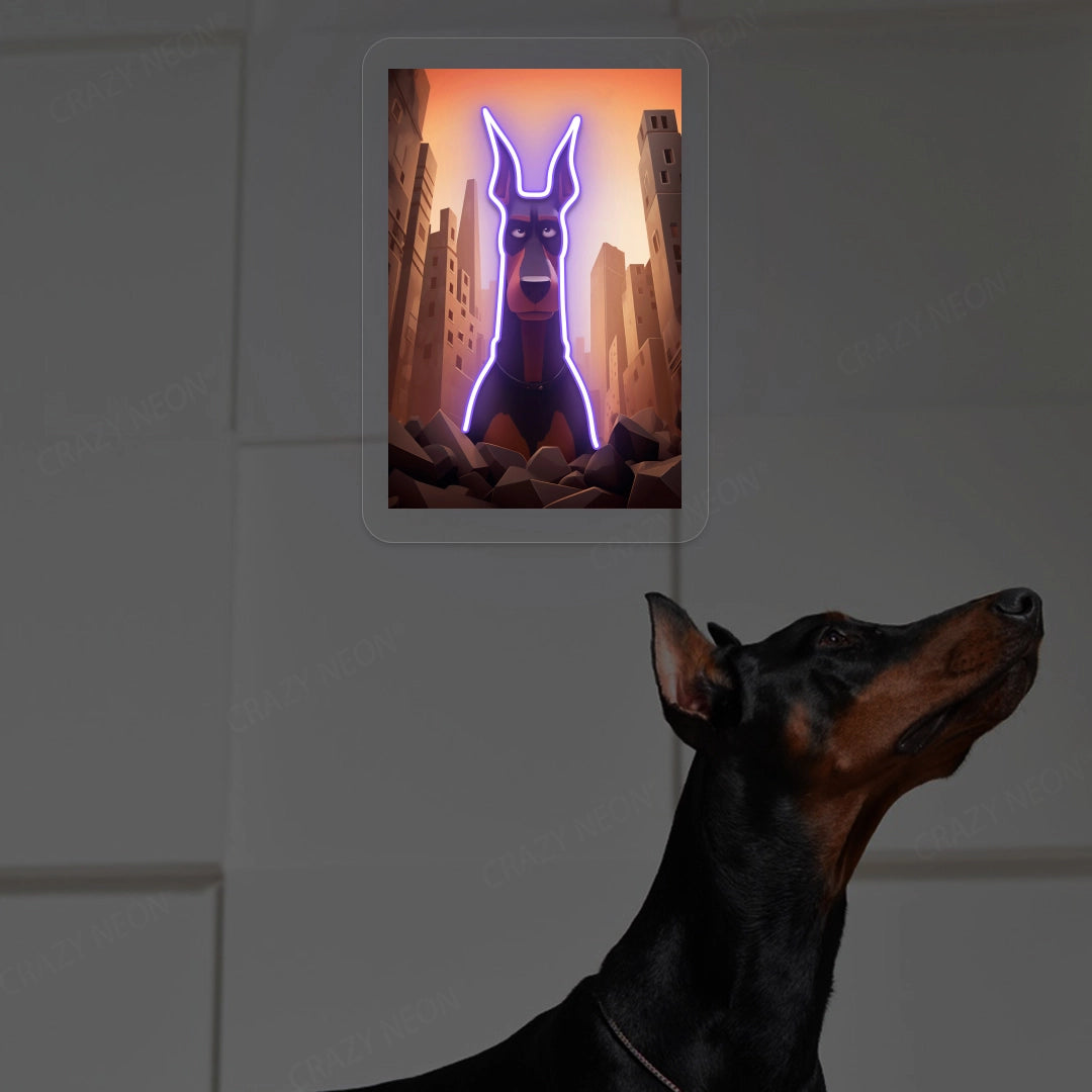 Apocalypse Guardian Doberman Neon Artwork in Purple Color