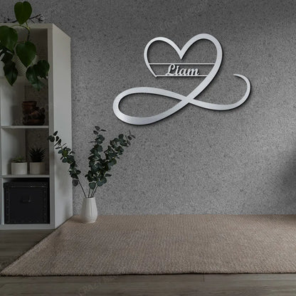 Infinity Heart Name Metal Monogram in Silver Colour 