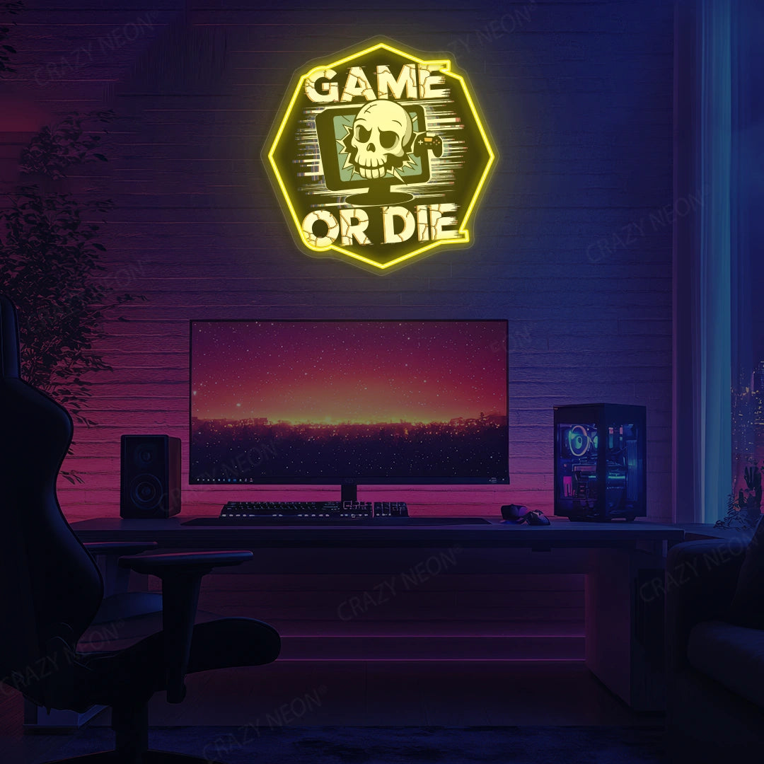 Game Or Die Neon Artwork in Yellow color