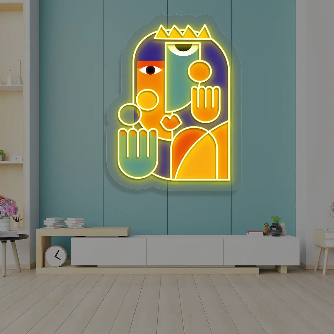 yellow crowned aura abstract Neon Artwork Sign mounted on a wall