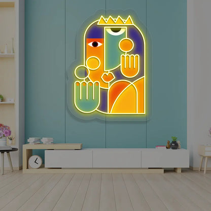 yellow crowned aura abstract Neon Artwork Sign mounted on a wall
