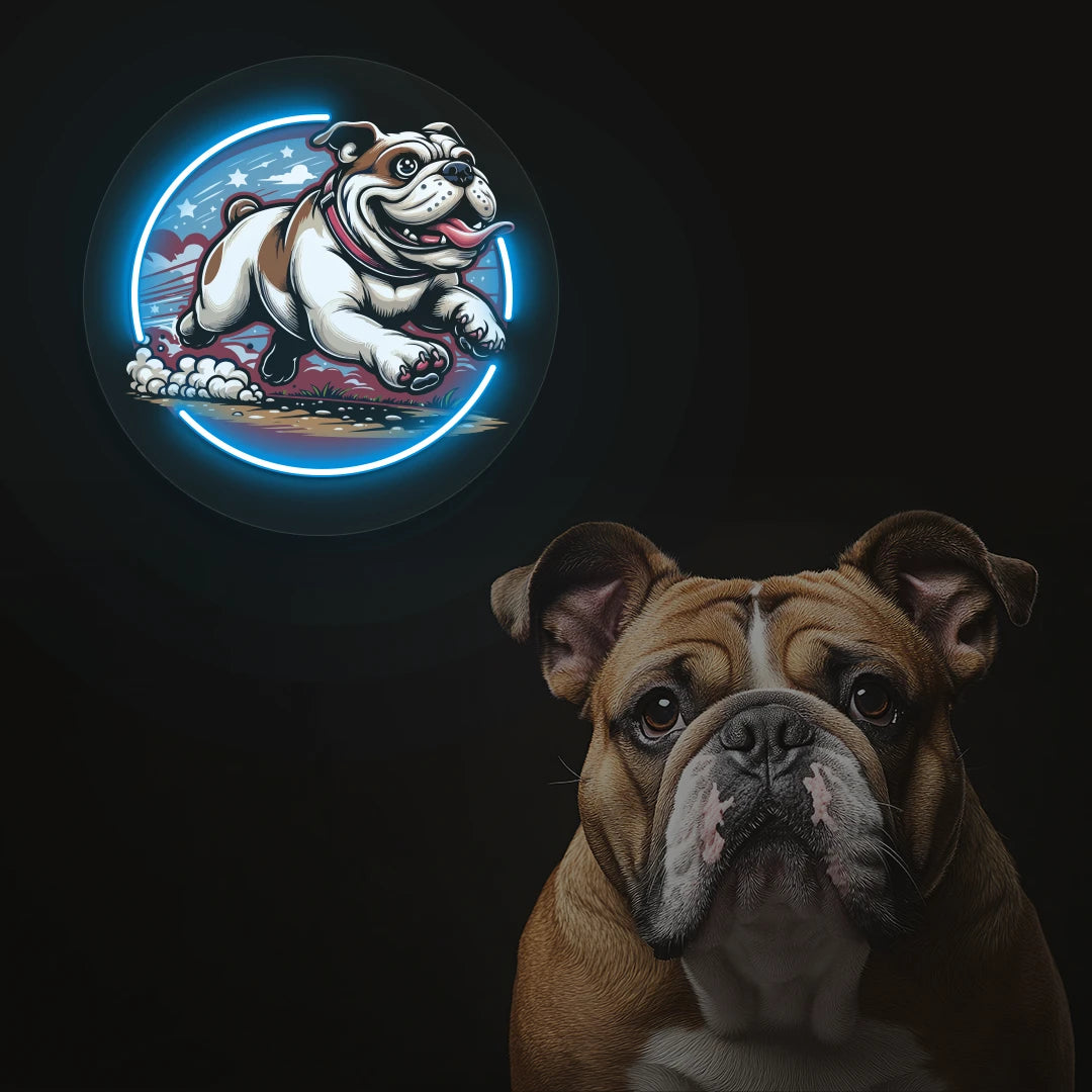 Zoomies Bulldog Run Neon Artwork in Iceblue Color