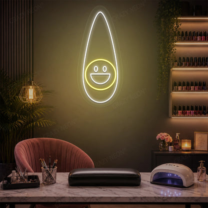 Happy Outline Nail Neon Sign in Yellow color
