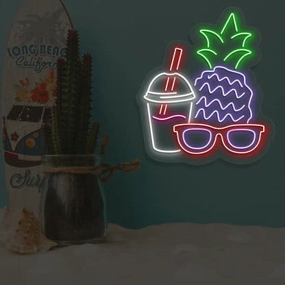 Sunny Sips & Shades Neon Sign in Red Color