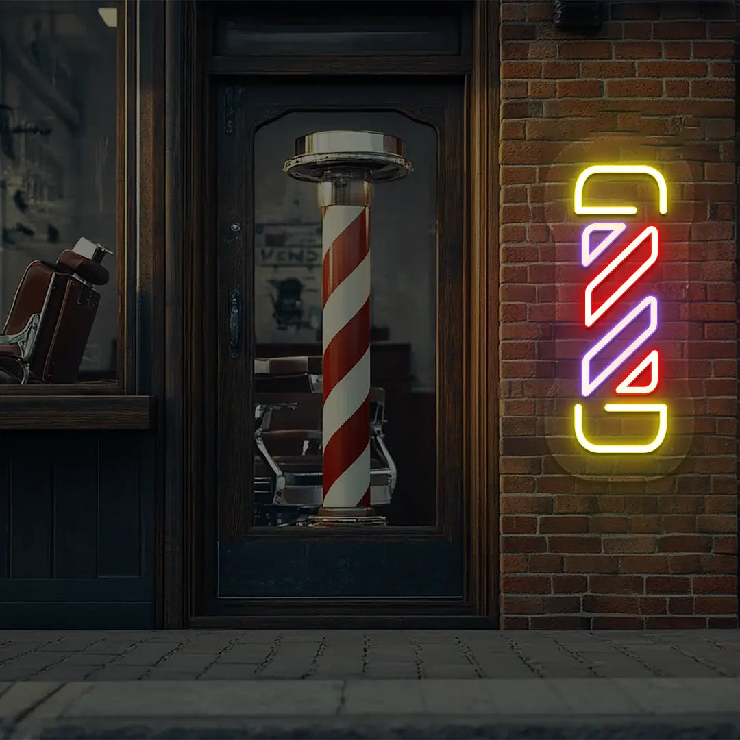 Classic Barber Pole LED Neon Sign in Yellow Colour 