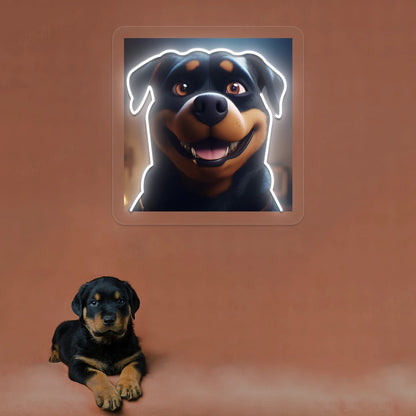 Rottweiler Puppy Face Neon Artwork in warmwhite color
