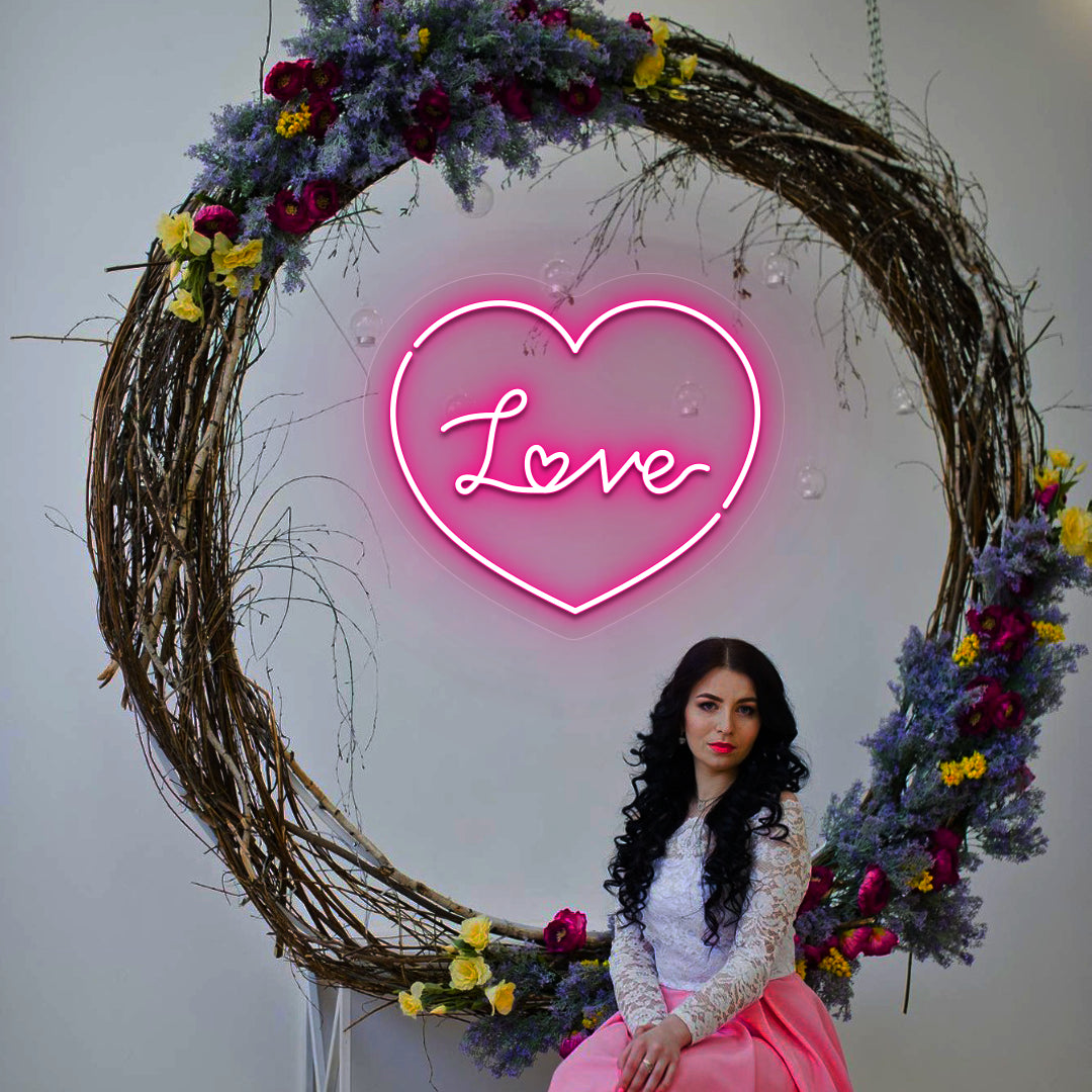 Heartfelt Love Neon Sign in pink color