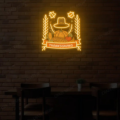 Thanksgiving feast neon sign in orange